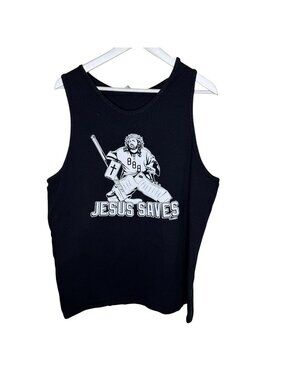 Vintage "Jesus Saves" Black Hockey Muscle Tank Top, Kitschy Shirt, Size XL